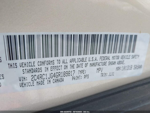 2C4RC1JG4GR189817 Chrysler Town & Country Limited