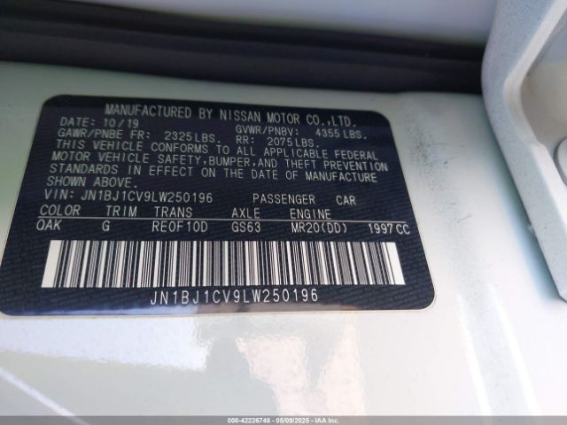 JN1BJ1CV9LW250196 Nissan Rogue Sport S Fwd Xtronic Cvt