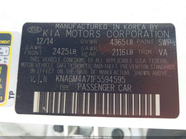 KNAGM4A71F5594595 KIA Optima Lx
