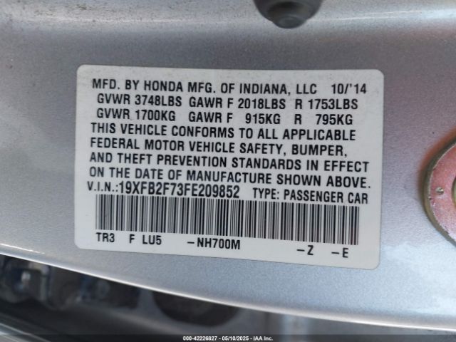 19XFB2F73FE209852 Honda CIVIC SE
