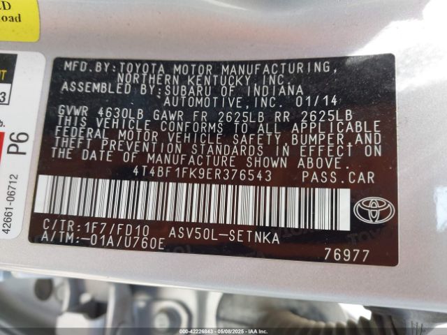 4T4BF1FK9ER376543 Toyota CAMRY LE