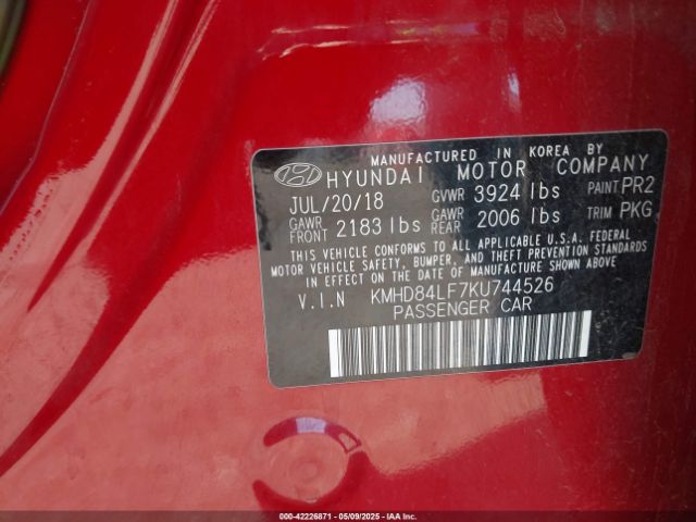 KMHD84LF7KU744526 Hyundai ELANTRA SEL