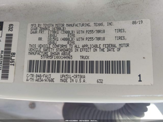 5TFRM5F1XKX144965 Toyota Tundra Sr 4.6l V8