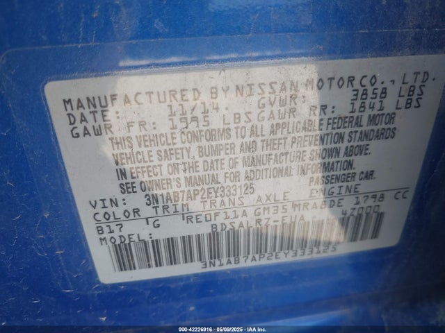 3N1AB7AP2EY333125 Nissan SENTRA SR