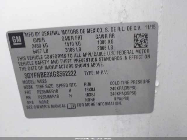 2016 CADILLAC SRX 3GYFNBE3XGS562222 Photo 8