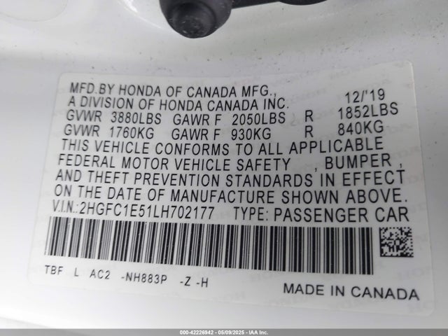 2HGFC1E51LH702177 Honda CIVIC SI SEDAN
