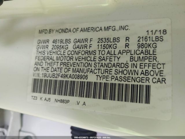 19UUB2F49KA008906 Acura Tlx Tech Pkg