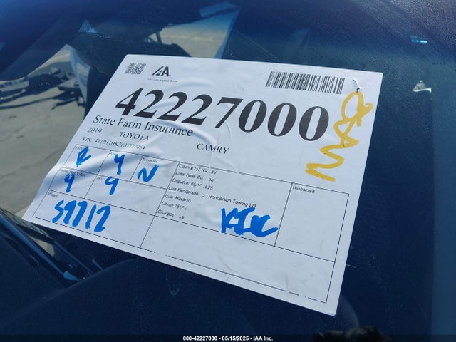 4T1B11HK3KU777054 Toyota CAMRY SE