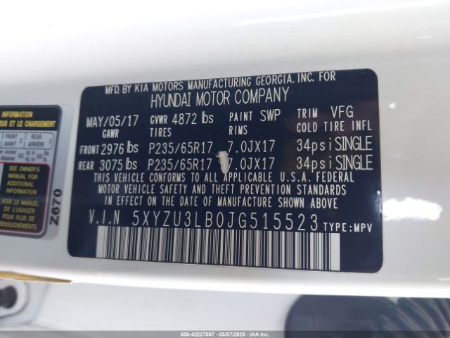 5XYZU3LB0JG515523 Hyundai Santa Fe Sport 2.4l