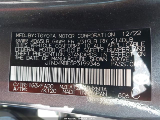JTND4MBE5P3199346 Toyota COROLLA SE