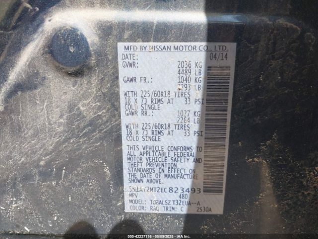 5N1AT2MT2EC823493 Nissan Rogue Sl