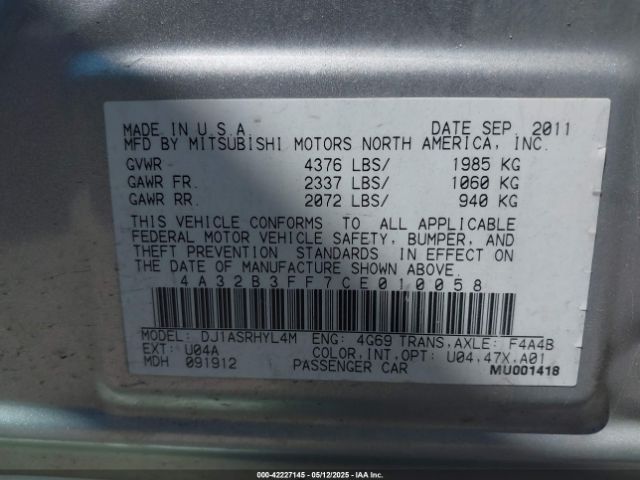 2012 MITSUBISHI GALANT 4A32B3FF7CE010058 Photo 8