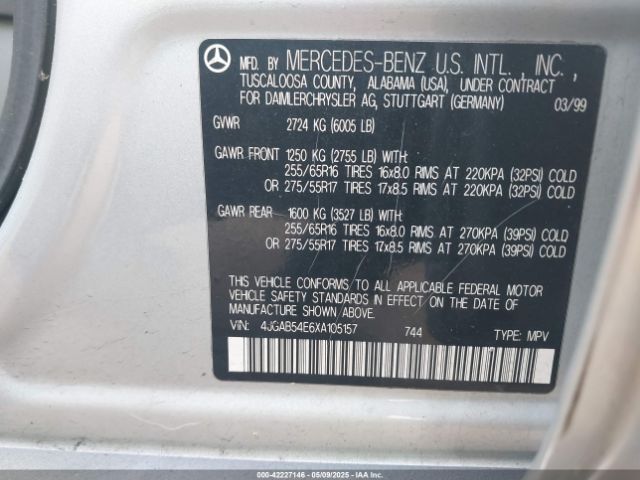 1999 MERCEDES-BENZ ML 320 4JGAB54E6XA105157 Photo 8