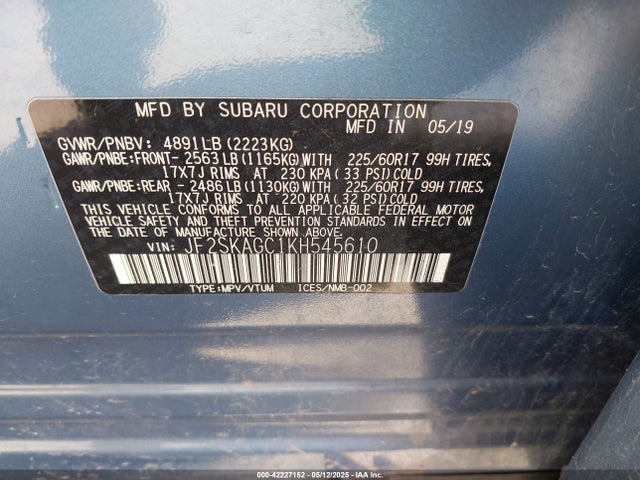 JF2SKAGC1KH545610 Subaru Forester Premium