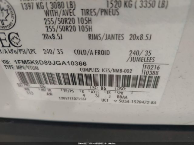 2018 FORD EXPLORER 1FM5K8D89JGA10366 Photo 8