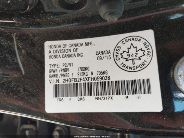 2HGFB2F4XFH059038 Honda r18z1