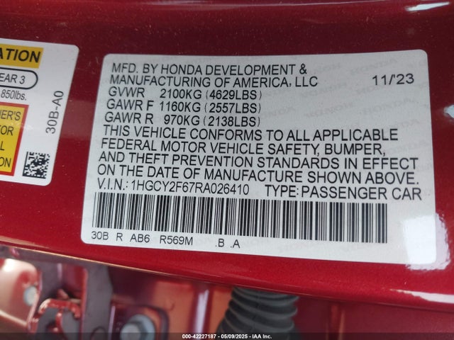 1HGCY2F67RA026410 Honda lfc5