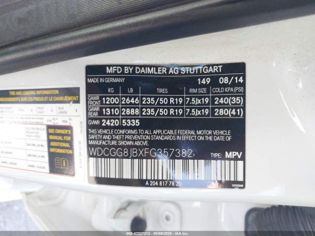 WDCGG8JBXFG357382 Mercedes-Benz Glk 350 4matic