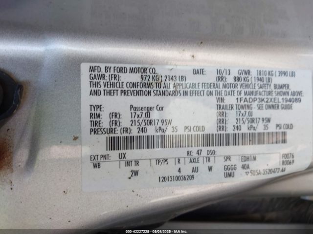 1FADP3K2XEL194089 Ford FOCUS SE