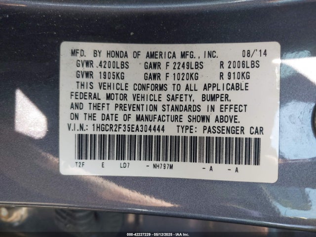 Honda ACCORD LX 2014 1HGCR2F35EA304444 Image 9