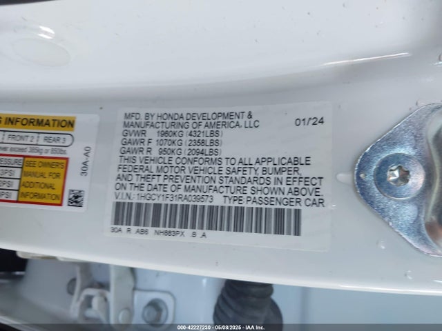1HGCY1F31RA039573 Honda l15be