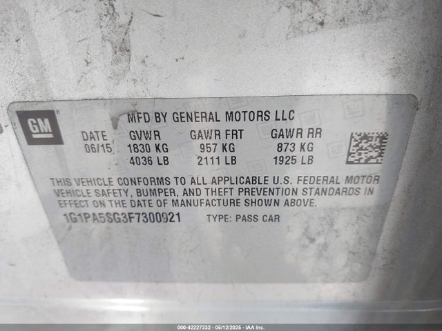 1G1PA5SG3F7300921 Chevrolet Cruze Ls Auto