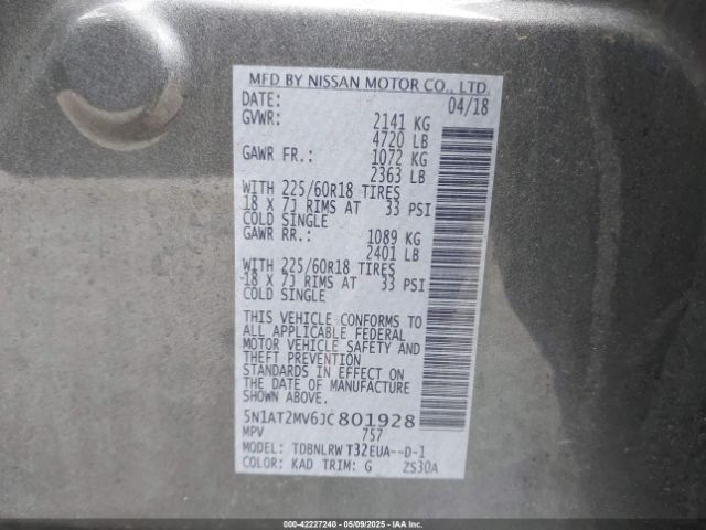 5N1AT2MV6JC801928 Nissan Rogue Sl