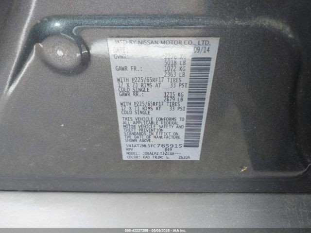 5N1AT2ML5FC765915 Nissan ROGUE S