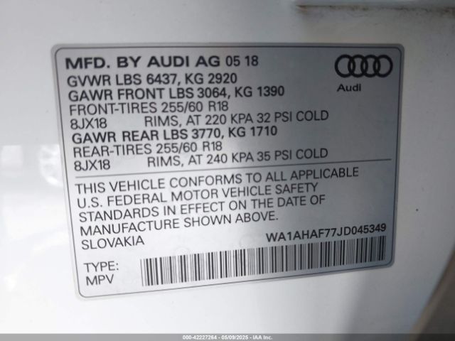 WA1AHAF77JD045349 Audi Q7 2.0t Premium