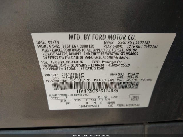 1FAHP2KT9FG114036 Ford 2015