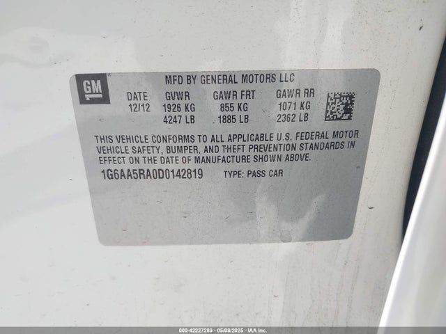 Aukcja sprzedaży 2013 Cadillac Ats Standard, vin: 1G6AA5RA0D0142819, numer aukcji: 42227289