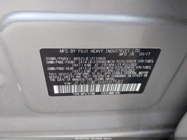 JF2SJGWCXHH587581 Subaru Forester 2.0xt Touring