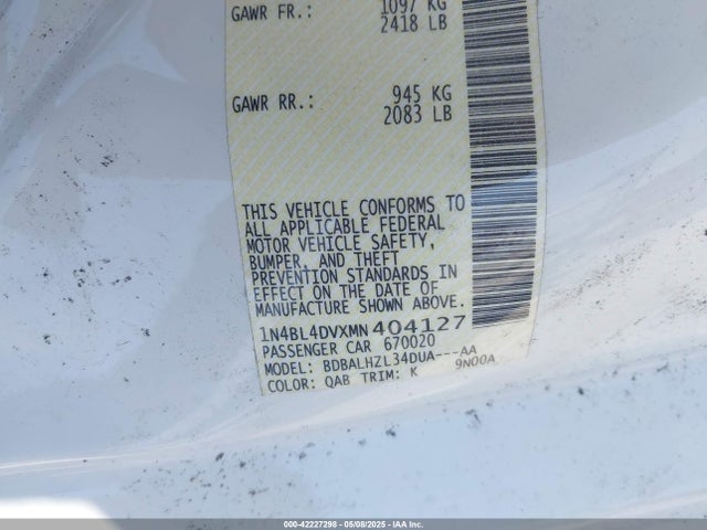 1N4BL4DVXMN404127 Nissan Altima Sv Fwd