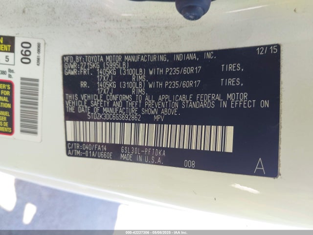 5TDZK3DC6GS692862 Toyota 2gr-fks