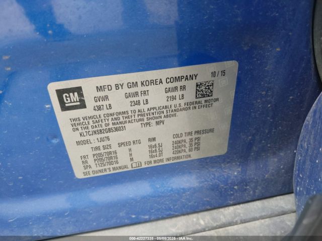 KL7CJNSB2GB536031 Chevrolet Trax 1ls