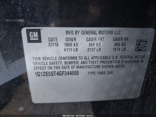 1G1ZE5ST4GF344668 Chevrolet MALIBU 1LT