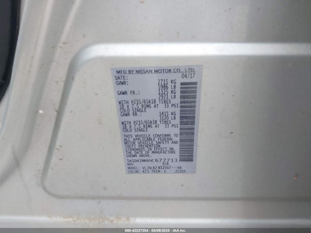 5N1DR2MMXHC677711 Nissan Pathfinder S