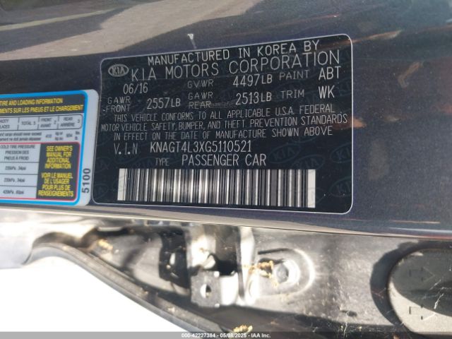 KNAGT4L3XG5110521 KIA Optima Lx