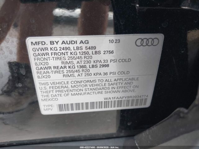 WA1FAAFY8R2034774 Audi Q5 Prestige 45 Tfsi S Line Quattro S Tronic