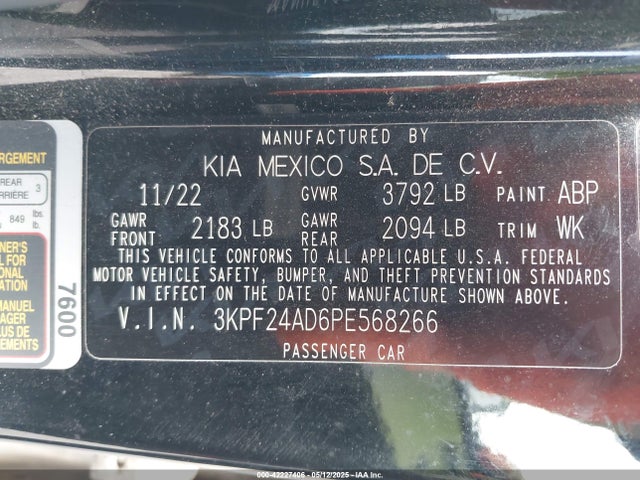 3KPF24AD6PE568266 KIA mpi nu