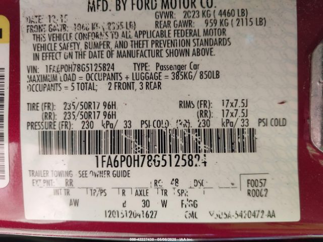 1FA6P0H78G5125824 Ford FUSION SE