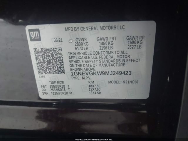 1GNEVGKW9MJ249423 Chevrolet lfy