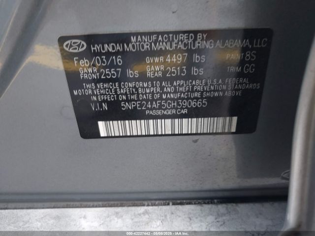 5NPE24AF5GH390665 Hyundai SONATA SE
