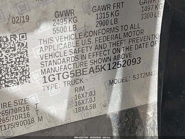 1GTG5BEA5K1252093 GMC lcv - spark ignited direct injection, e85 max, e0-e100, alum, dcvcp, variable valve timing