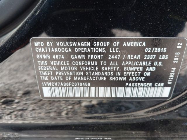 1VWCV7A36FC070459 Volkswagen Passat