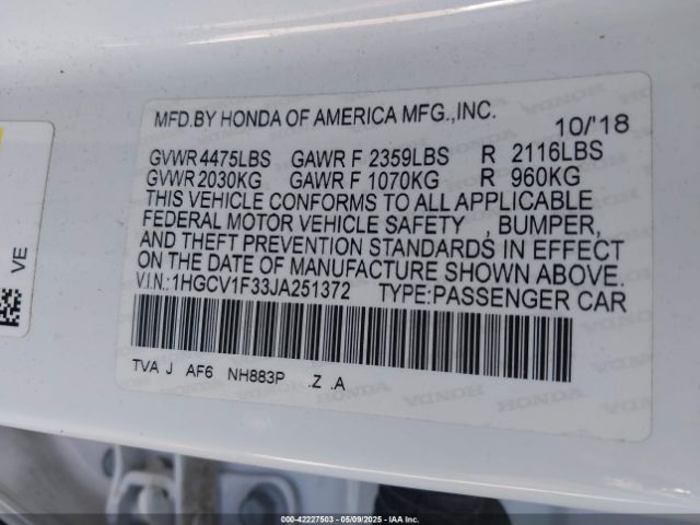 1HGCV1F33JA251372 Honda Accord Sport