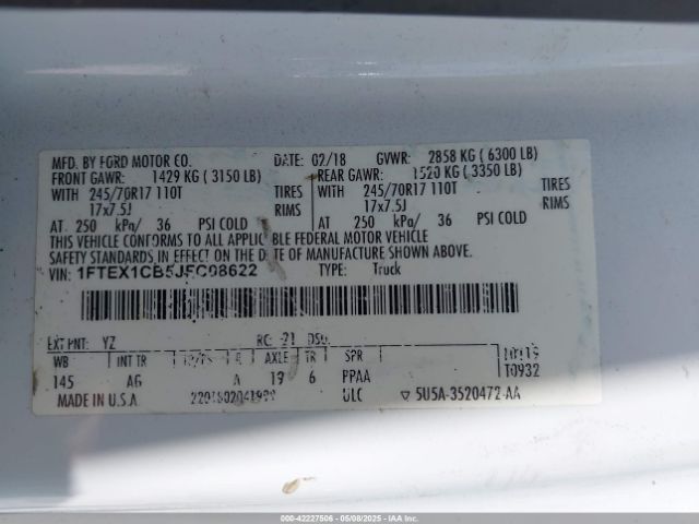 1FTEX1CB5JFC08622 Ford F-150 Xl