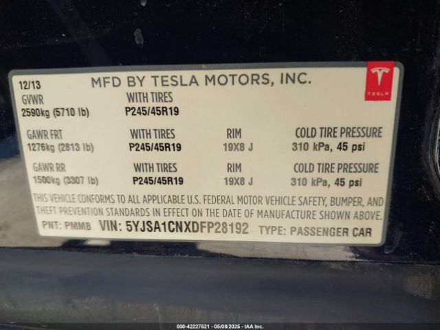 2013 TESLA MODEL S 5YJSA1CNXDFP28192 Photo 8