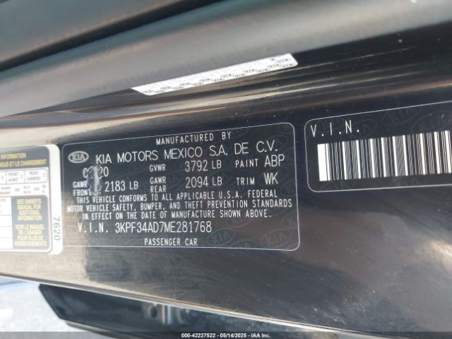3KPF34AD7ME281768 KIA Forte Gt-line