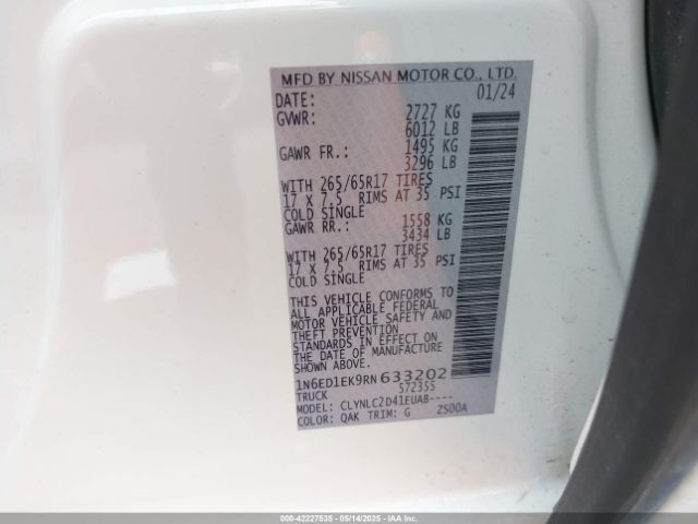 1N6ED1EK9RN633202 Nissan Frontier Sv 4x4